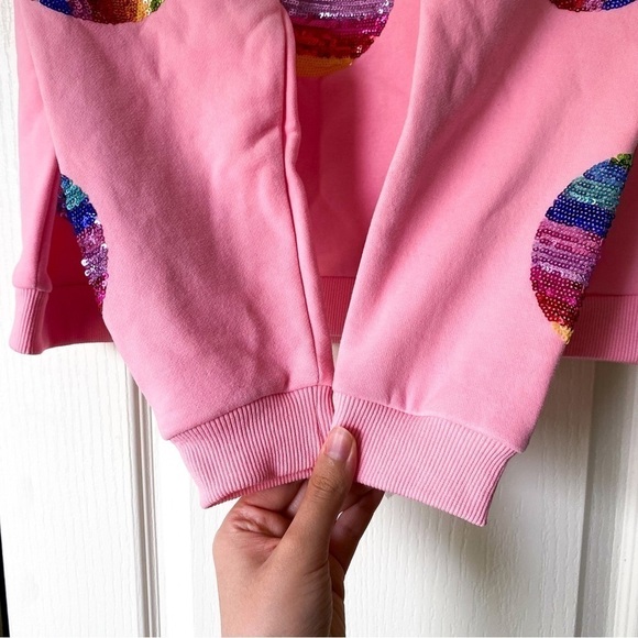 QOS Sweatshirt Kids Mega Ornament Embellish Sequin Rainbow Christmas Pink L GUC - Picture 3 of 7
